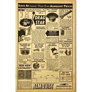 Almquist Engineering Co. "Lower Prices-Free Catalalog!" Vintage Print Ad 1962
